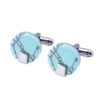 Brass Cufflinks, with turquoise, plated, durable & Unisex, green, 15mm 