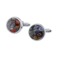 Brass Cufflinks, with Millefiori Lampwork, plated, durable & Unisex, mixed colors, 16mm 