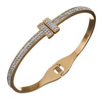 Stainless Steel Bangle, with Rhinestone Clay Pave, 10mm, Inner Approx 
