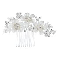 Bridal Decorative Hair Comb, Zinc Alloy, Flower, plated, for woman & with rhinestone nickel, lead & cadmium free, 100mmx70mm 
