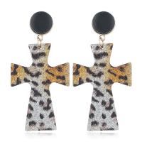 Zinc Alloy Drop Earring, Geometrical Pattern, gold color plated, for woman & leopard pattern 