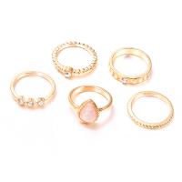 Zinc Alloy Ring Set, finger ring, Teardrop, gold color plated, 5 pieces & for woman & with rhinestone, golden, 15mm, 17mm 