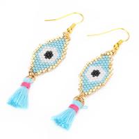 Fashion Tassel Earring, Seedbead, with Zinc Alloy, brass earring hook, gold color plated, for woman nickel, lead & cadmium free, 65mmx15mm 