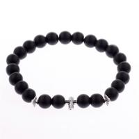 Gemstone Bracelets, with Zinc Alloy, Cross, silver color plated, Unisex black, 170mm Approx 6.7 Inch 