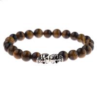 Gemstone Bracelets, with Zinc Alloy, Skull, antique silver color plated & Unisex, 8mm Approx 6.5 Inch 