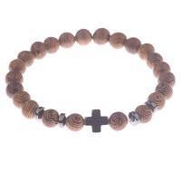 Wood Bracelet, with Zinc Alloy, Cross, gun black plated & for man, 8mm Approx 6.5 Inch 