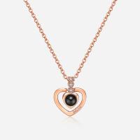 Brass Miniature Projection Necklace, with 5cm extender chain, rose gold color plated, twist oval chain & micro pave rhinestone & for woman, nickel, lead & cadmium free 