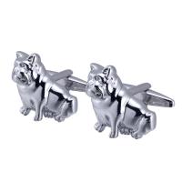Brass Cufflinks, Dog, silver color plated, silver color 