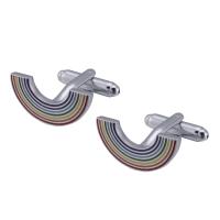 Brass Cufflinks, Rainbow, silver color plated, multi-colored 