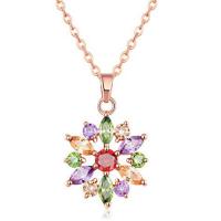 Rhinestone Zinc Alloy Necklace, Brass, with 60mm extender chain, Flower, gold color plated, for woman & with rhinestone, mixed colors, 400mm,20mmx16mm 