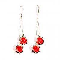 Zinc Alloy Drop Earring, gold color plated, Korean style & for woman, red, 56*15mm 