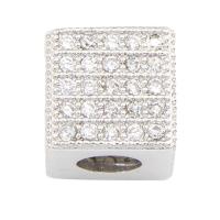 Brass European Large Hole Beads, Square, platinum color plated, micro pave cubic zirconia, 9mm Approx 3mm 