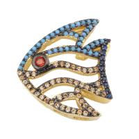 Brass Cabochon Settings, Fish, gold color plated, micro pave cubic zirconia 