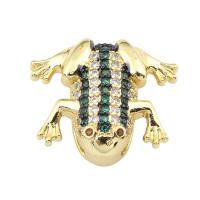 Brass Cabochon Settings, Frog, gold color plated, micro pave cubic zirconia 