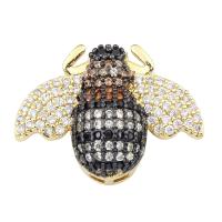 Brass Cabochon Settings, Ladybug, gold color plated, micro pave cubic zirconia 