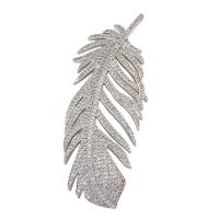 Brass Cabochon, Feather, platinum color plated, micro pave cubic zirconia 