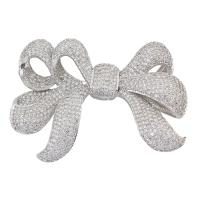 Brass Watch Band Finding, Bowknot, platinum color plated, micro pave cubic zirconia 