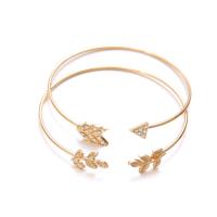 Zinc Alloy Multi Bangle Sets, bracelet, Leaf, gold color plated, 4 pieces & oval chain & for woman & with rhinestone, golden, 12mm, 55mm Approx 9 Inch 