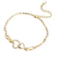 Rhinestone Brass Bracelets, with 30mm extender chain, Heart, plated, for woman & with rhinestone nickel, lead & cadmium free, 250mm 
