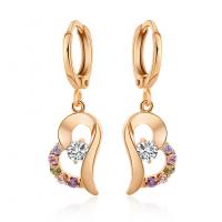 Cubic Zircon Brass Earring, with Cubic Zirconia, Heart, plated, for woman nickel, lead & cadmium free, 36mmx9mm 