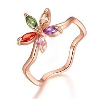 Cubic Zircon Brass Finger Ring, Flower, gold color plated & micro pave rhinestone & for woman, mixed colors, nickel, lead & cadmium free, 10mmx10mm 