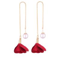 Zinc Alloy Thread Through Earrings, Flower, plated, for woman nickel, lead & cadmium free, 135mm 