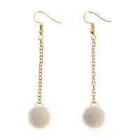Fluffy Pom Pom Earrings, Zinc Alloy, Round, gold color plated, for woman 50mm 
