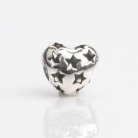 Полый серебрянный бисер, Серебро 925 пробы, Сердце, отверстие, оригинальный цвет, отверстие:Приблизительно 4.4mm, продается Strand