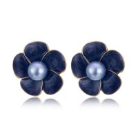 Zinc Alloy Stud Earring, Flower, gold color plated, for woman & enamel 28*28mm 