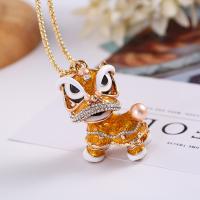 Zinc Alloy Animal Pendants, Lion, real gold plated, for woman & enamel & with rhinestone 