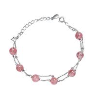 Brass Bracelets, with Strawberry Quartz, with 4cm extender chain, plated, Double Layer & for woman 6mm Approx 6.50 Inch 