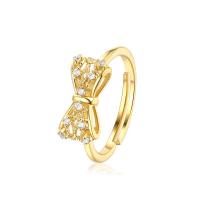 Cubic Zircon Brass Finger Ring, Bowknot, gold color plated, for woman & with cubic zirconia US Ring 