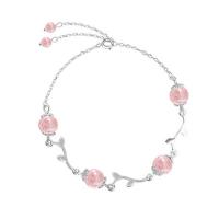 Sterling Silver Bracelets, 925 Sterling Silver, with Strawberry Quartz, real silver plated, for woman Approx 6.89 Inch 