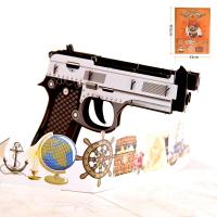 Greeting Card, Paper, Gun, Carved, handmade & 3D effect, multi-colored 