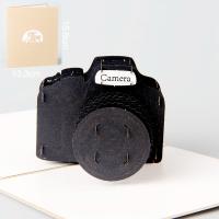Greeting Card, Paper, Camera, Carved, handmade & 3D effect, black 