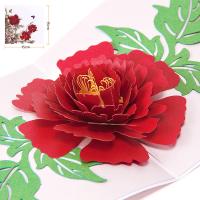 Greeting Card, Paper, Flower, Carved, handmade & 3D effect, red 