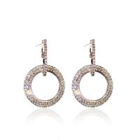 Zinc Alloy Rhinestone Drop Earring, zinc alloy earring post and Omega clip, Donut, plated, for woman & with rhinestone nickel, lead & cadmium free, 45mmx27mm 