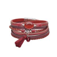 Combined Bracelet, PU Leather, platinum color plated, for woman 395mmx40mm 