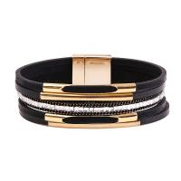 Combined Bracelet, PU Leather, Donut, gold color plated, for woman 195mmx20mm 