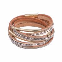 Combined Bracelet, PU Leather, for woman & with rhinestone 395mmx16mm 