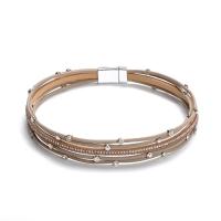 Bracelet combiné, cuir PU, Placage de couleur platine, pour femme & avec strass, plus de couleurs à choisir, 395mmx15mm, Vendu par brin