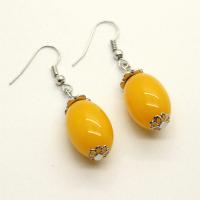 Resin Drop Earring, silver color plated, imitation beeswax & for woman, yellow, 48mm,18*12mm 