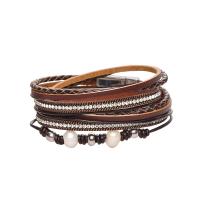 Combined Bracelet, PU Leather, silver color plated, for woman & with rhinestone 40mm 