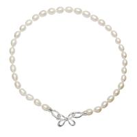 Sterling Silver Pearl Necklace, Freshwater Pearl, sterling silver clasp, Rice, with packing box & for woman, white, Grade AA, 7-8mm Approx 16.5 Inch 