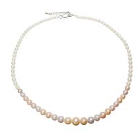 Freshwater Pearl Brass Necklace, brass lobster clasp, with 5cm extender chain, Round, silver color plated, with packing box & for woman, mixed colors, Grade AAA, 4-9mm Approx 16.5 Inch 