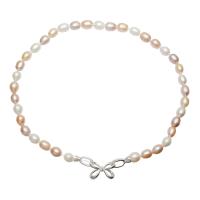 Sterling Silver Pearl Necklace, Freshwater Pearl, sterling silver clasp, Rice, with packing box & for woman, mixed colors, Grade AA, 7-8mm Approx 16.5 Inch 