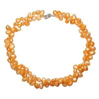Freshwater Pearl Brass Necklace, brass spring ring clasp, Button, silver color plated, with packing box & for woman & , deep orange, 4-13mm Approx 17.5 Inch 