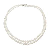 Freshwater Pearl Brass Necklace, brass foldover clasp, Round, silver color plated, with packing box & for woman & , white, 3-8mm Approx 18.5 Inch 