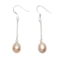 Freshwater Pearl Brass Earring, brass earring hook, Potato, silver color plated, with packing box & for woman, purple, 7-9mm 
