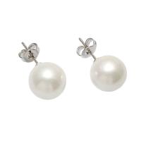 South Sea Shell Stud Earrings, Shell Pearl, brass post pin, silver color plated, with packing box & for woman, white, 6-7mm 
